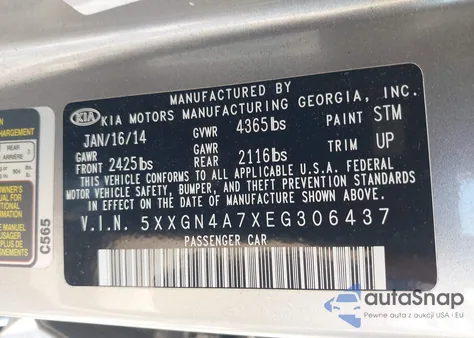 2014 Kia Optima Ex from USA, damaged, VIN 5XXGN4A7XEG306437